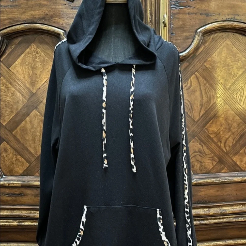 kate spade Black Hoodie with Leopard Trim